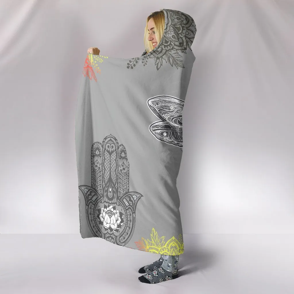 Dragonfly Hamsa Mandala Hooded Blanket