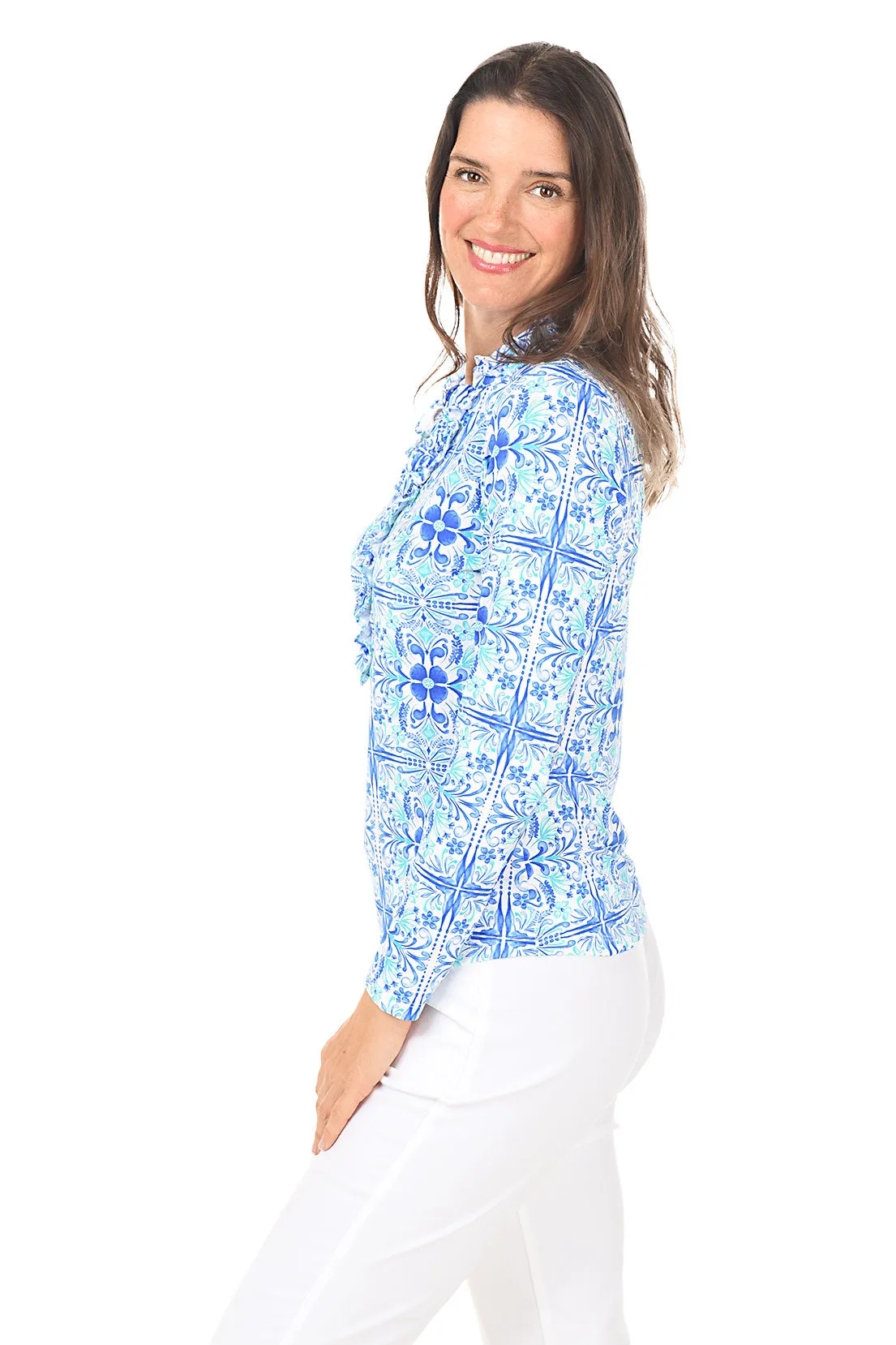 Flower Tile Double Ruffle UPF50  Sun Shirt