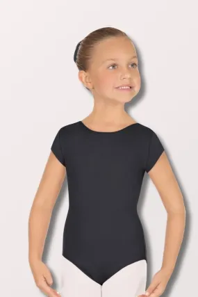 Girls Microfiber Short Sleeve Leotard - Black