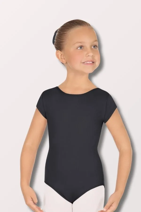 Girls Microfiber Short Sleeve Leotard - Black