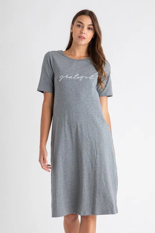 Grateful Tee Dress in Charcoal