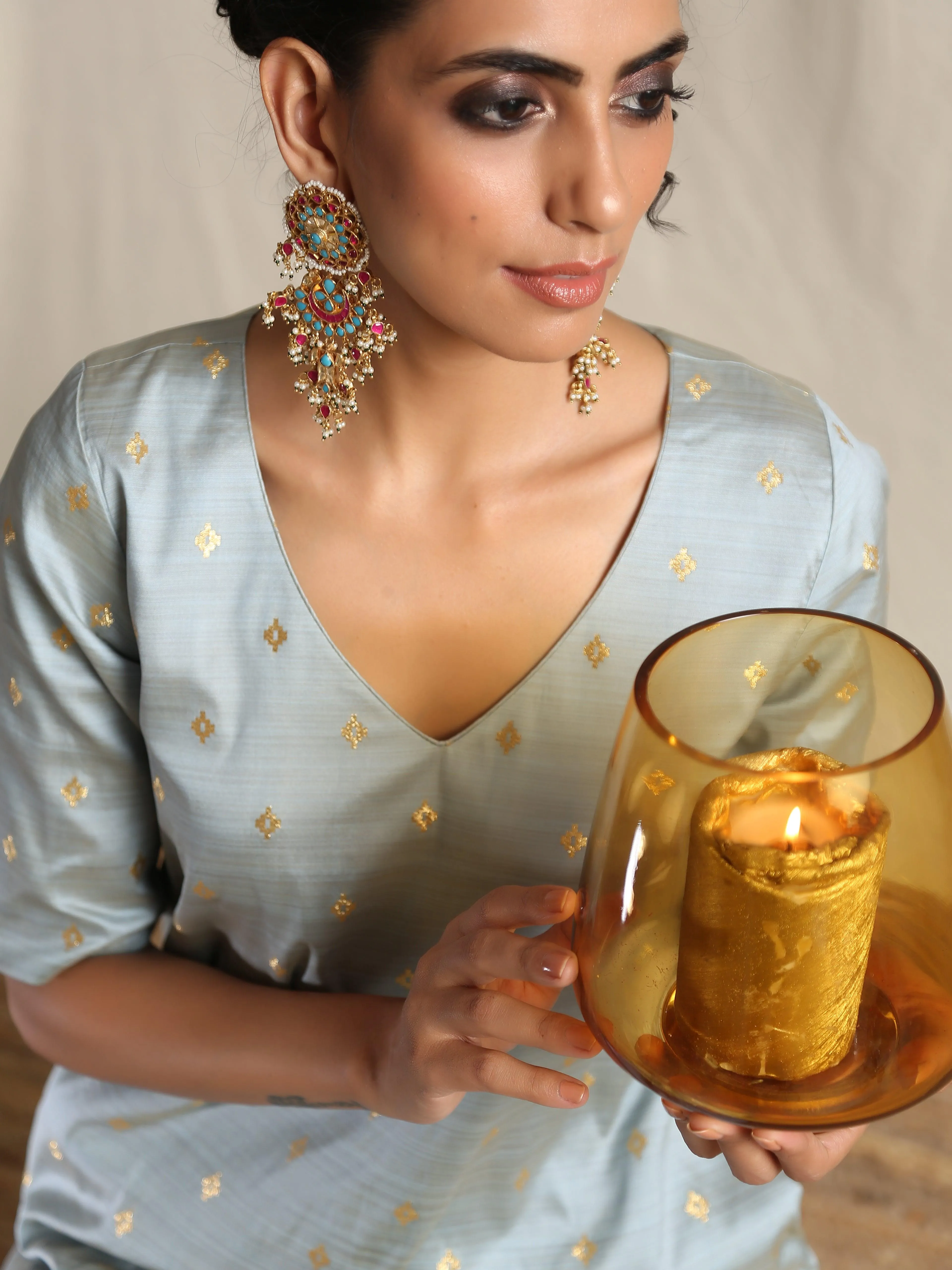 Grey Silk Kurta Pant Set