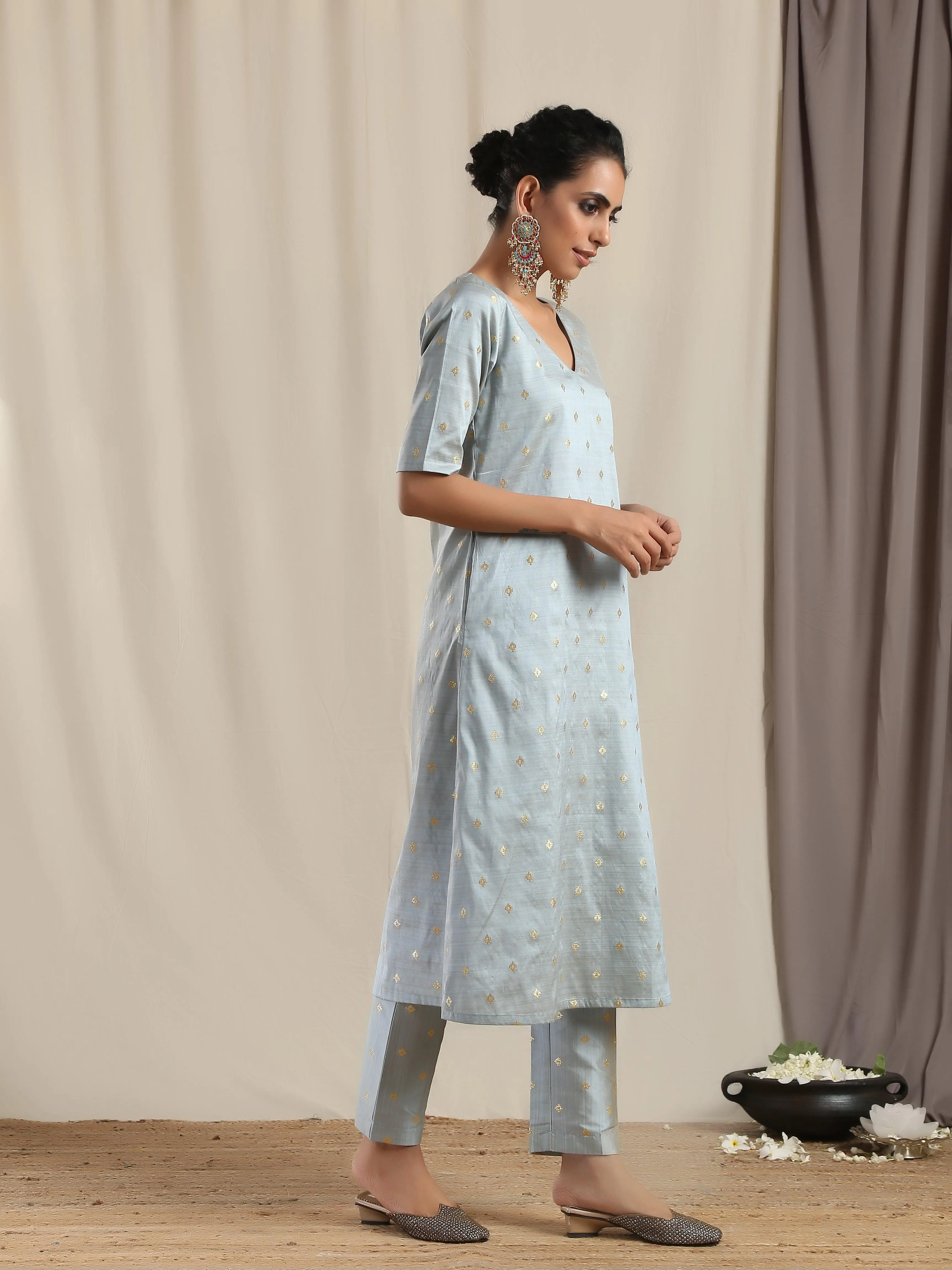 Grey Silk Kurta Pant Set