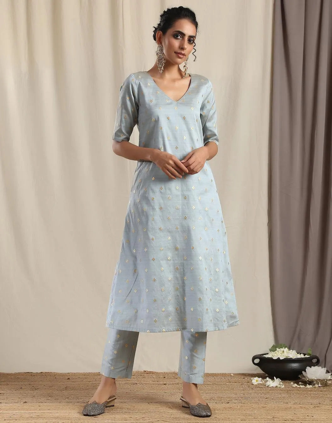 Grey Silk Kurta Pant Set