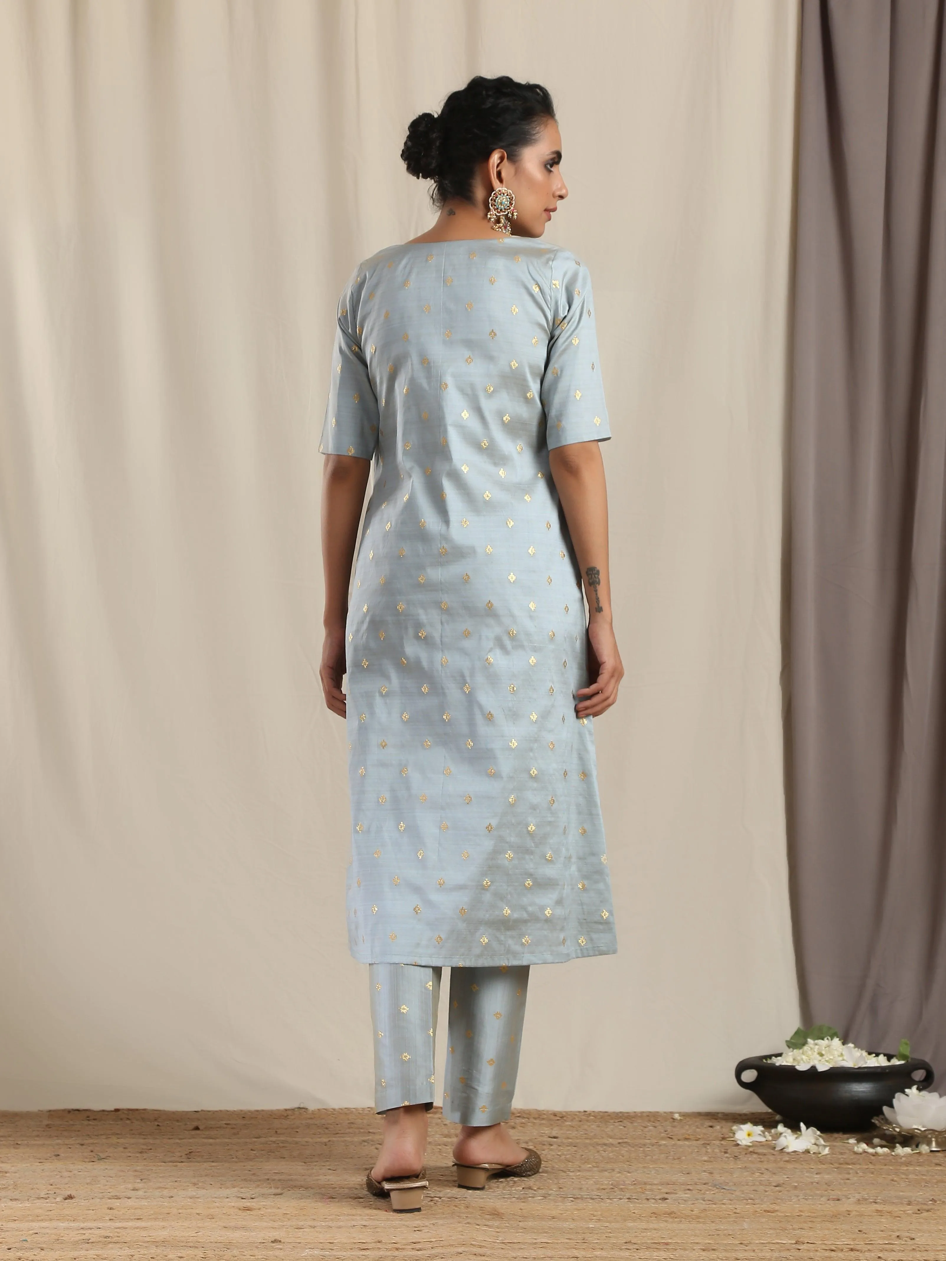 Grey Silk Kurta Pant Set
