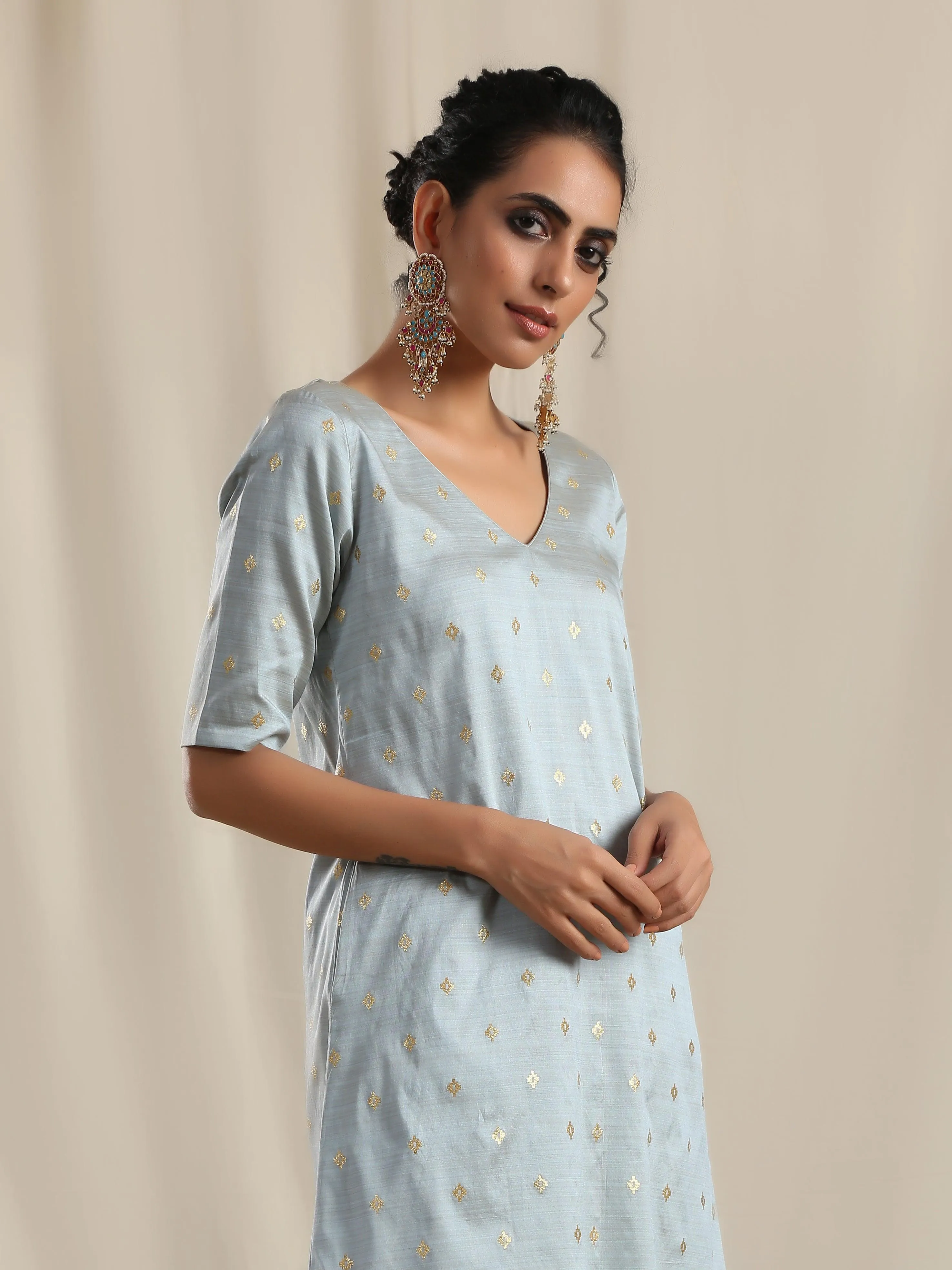 Grey Silk Kurta Pant Set