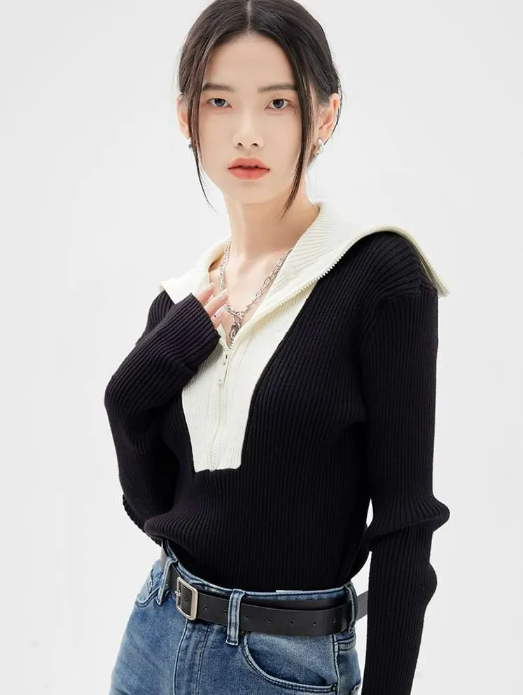 Half Zip Color Block Top