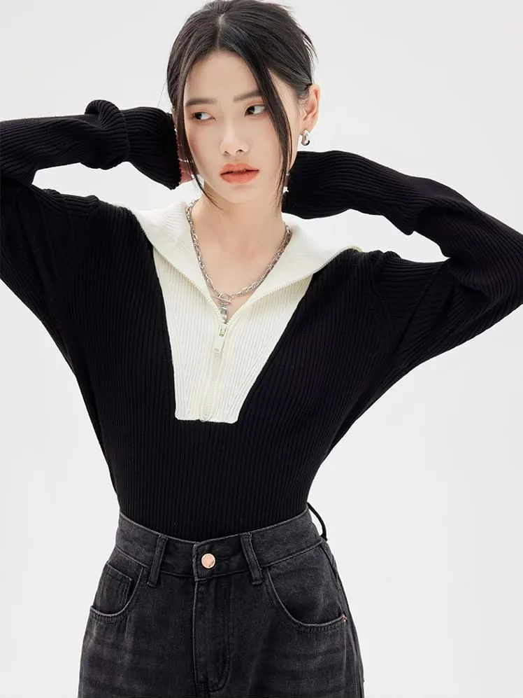 Half Zip Color Block Top