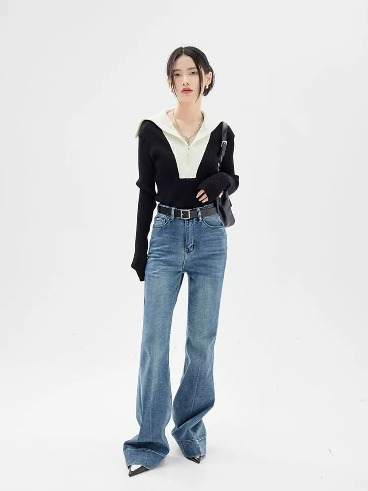 Half Zip Color Block Top