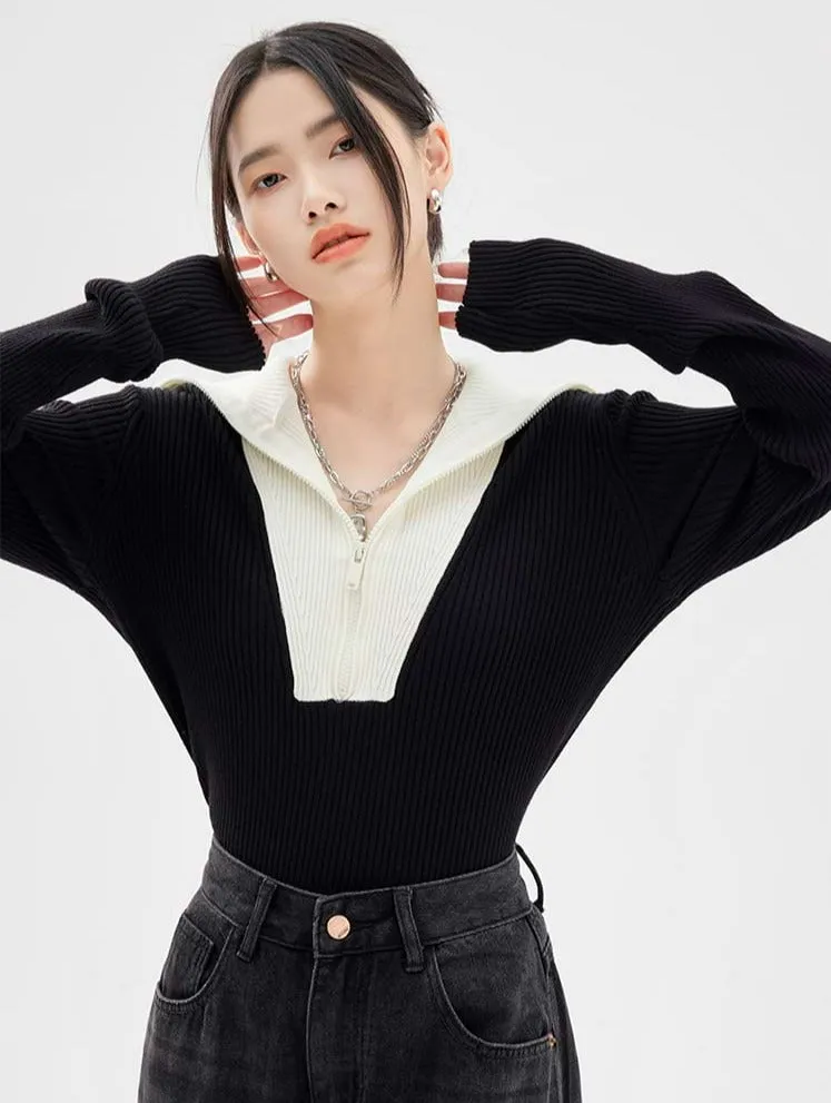 Half Zip Color Block Top