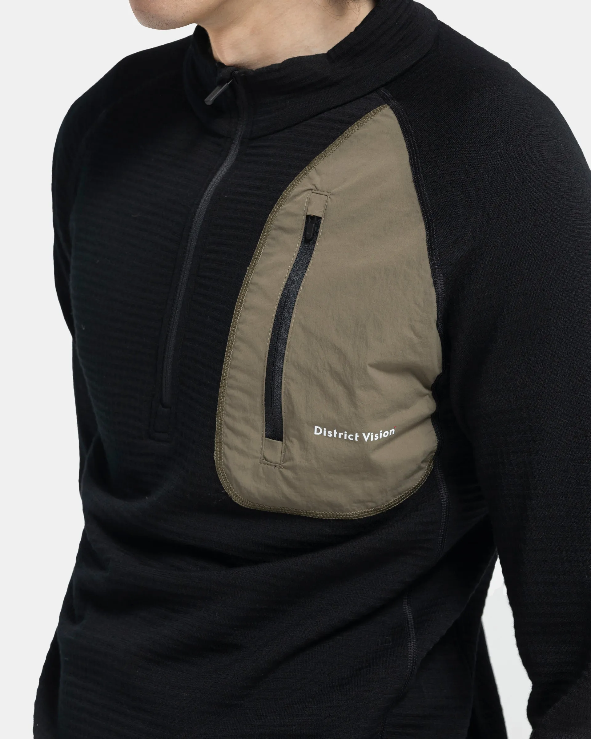 Half-Zip Merino Grid Fleece in Black