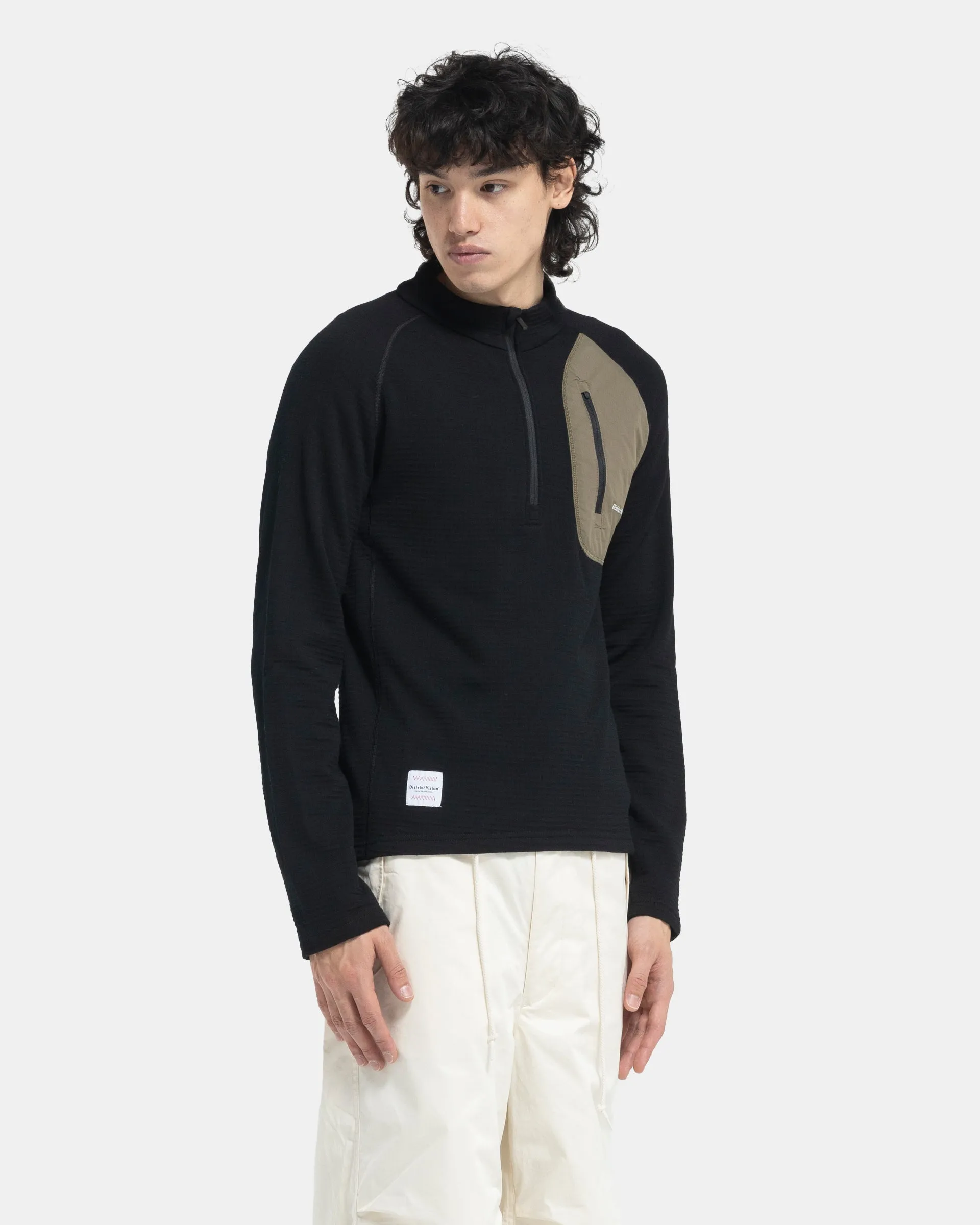 Half-Zip Merino Grid Fleece in Black