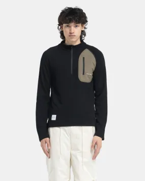 Half-Zip Merino Grid Fleece in Black