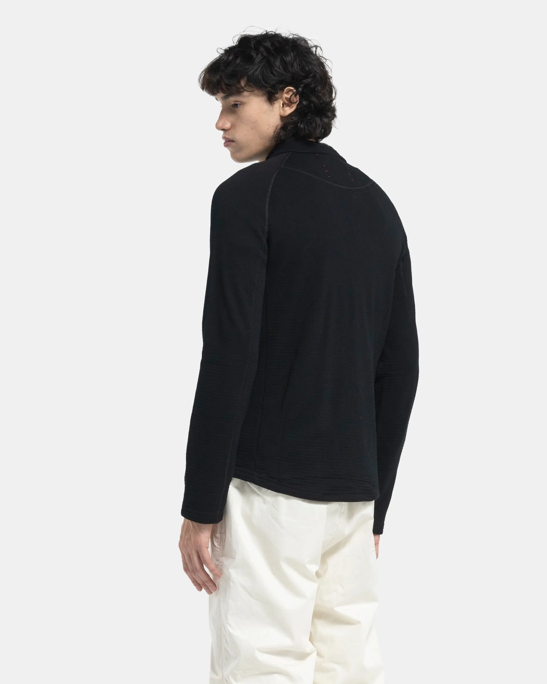Half-Zip Merino Grid Fleece in Black