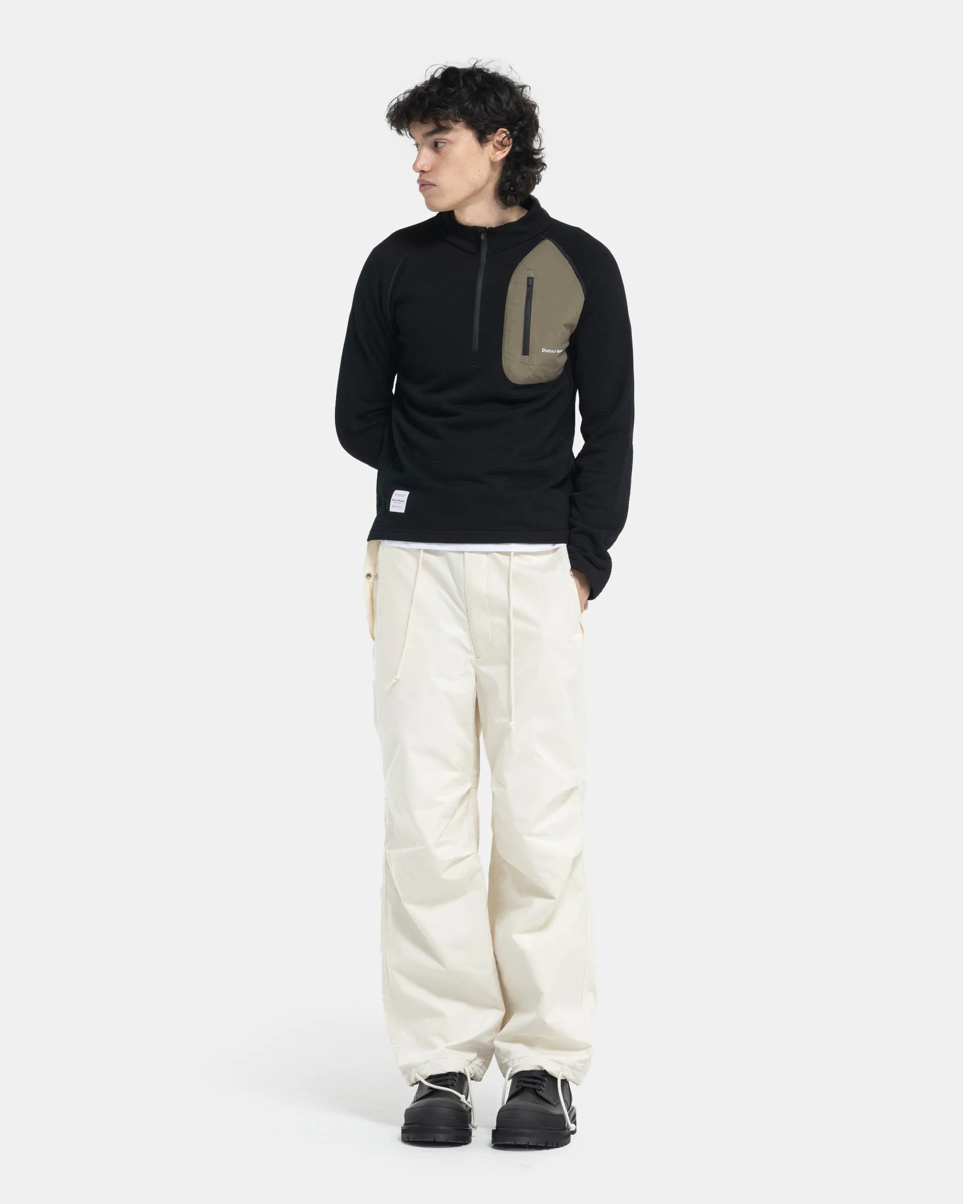 Half-Zip Merino Grid Fleece in Black