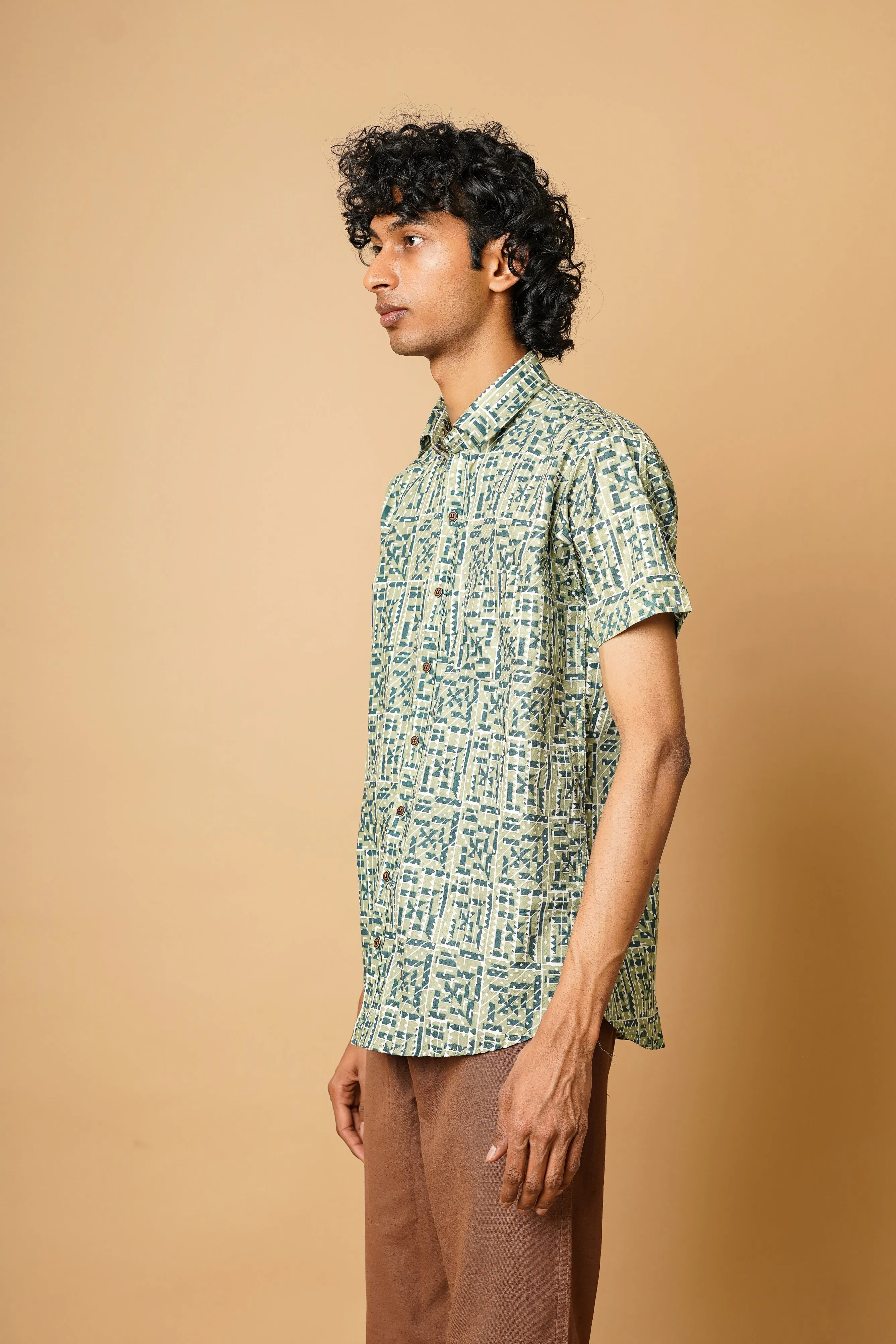 Hand Block Men's Half Sleeves Shirt
