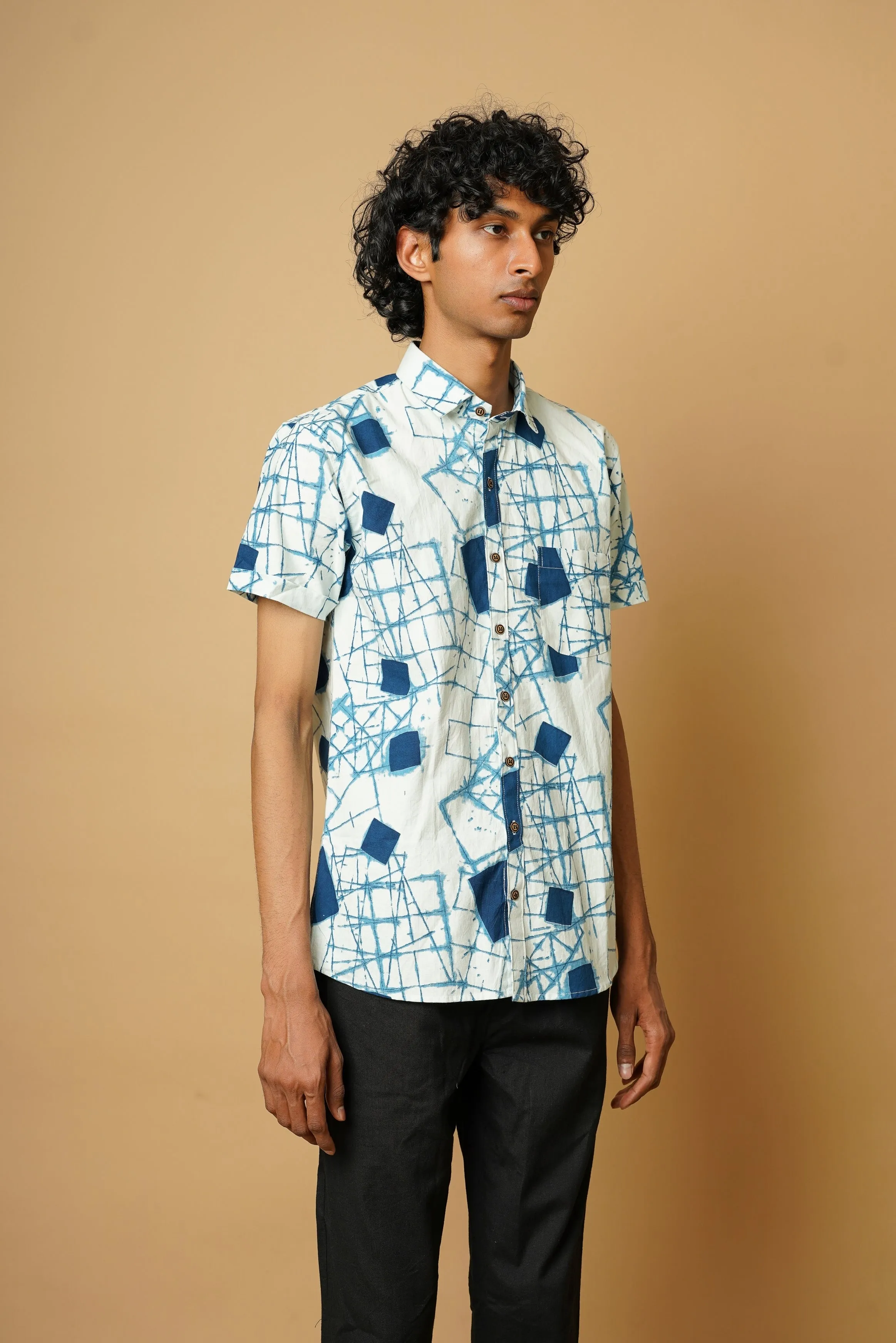 Hand Block Men's Half Sleeves Shirt