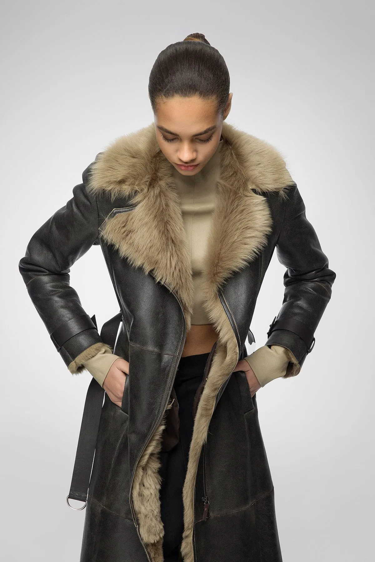 Harmony - Desert Beige Shearling Coat
