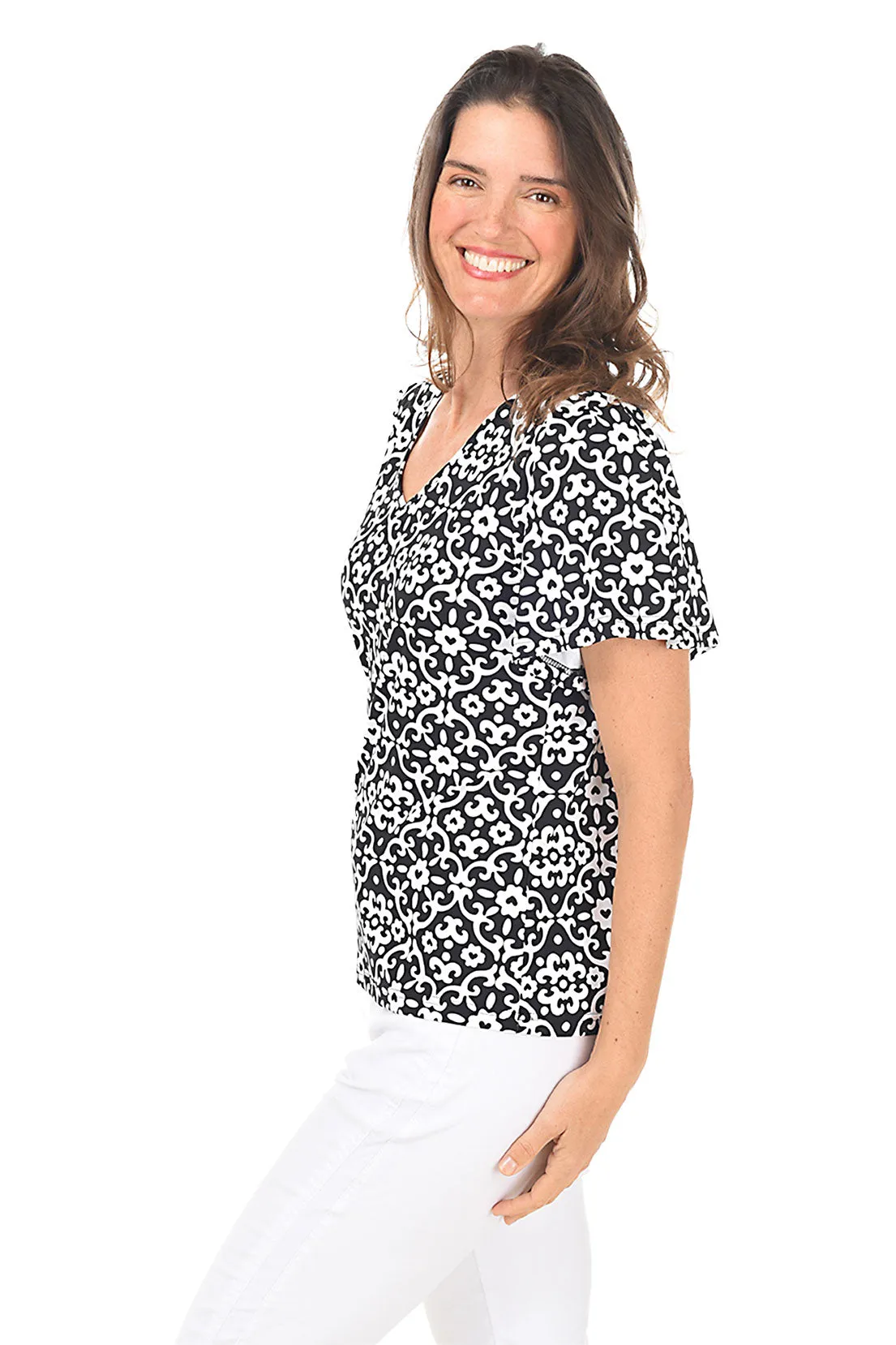Heart Damask UPF50  Flutter Sleeve Top