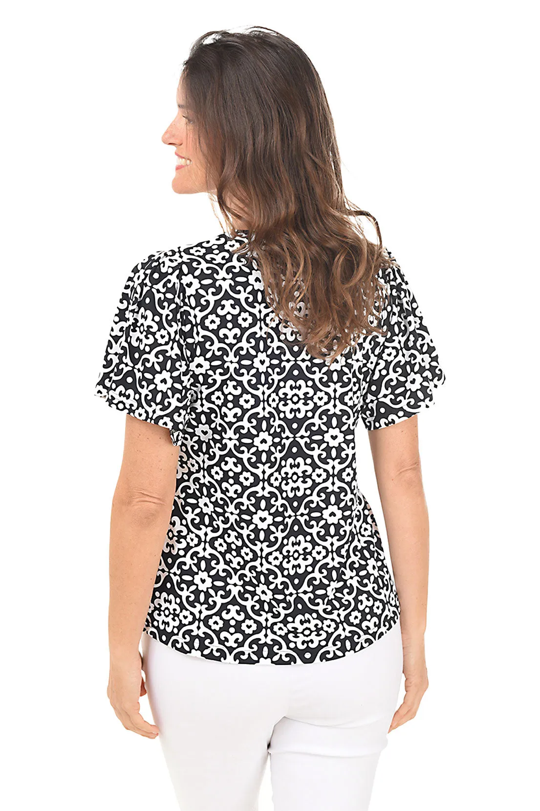 Heart Damask UPF50  Flutter Sleeve Top