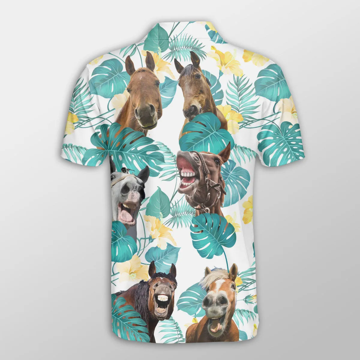 Horse In Tropical Leaves Pattern Button Polo Shirt, Gift for Horse Lover, Horse Polo Shirt