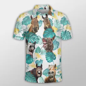 Horse In Tropical Leaves Pattern Button Polo Shirt, Gift for Horse Lover, Horse Polo Shirt
