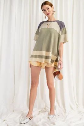 Keep it Real Color Blocked Top - Short Sleeve Cotton Jersey Loose Fit Top - available in 3 colors