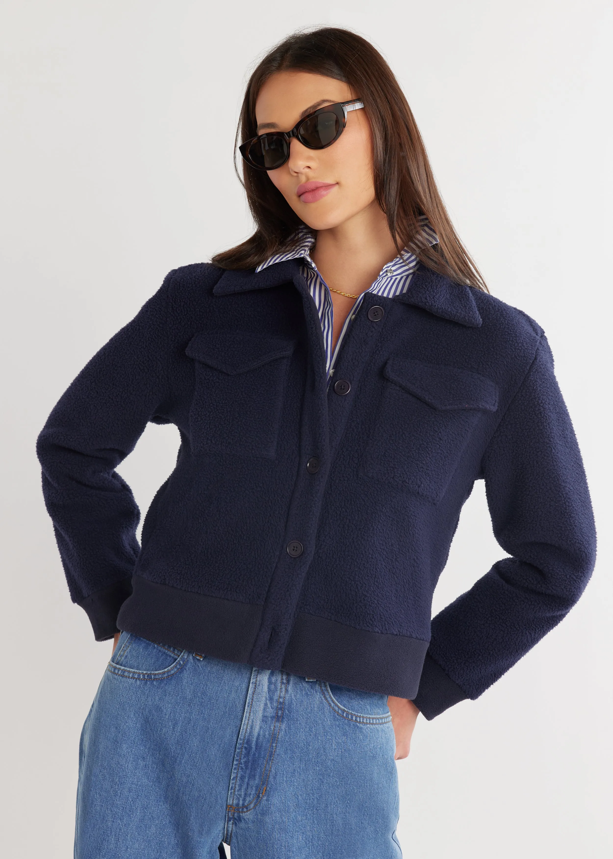 Kentfield Jacket in Sherpa Fleece (Navy)