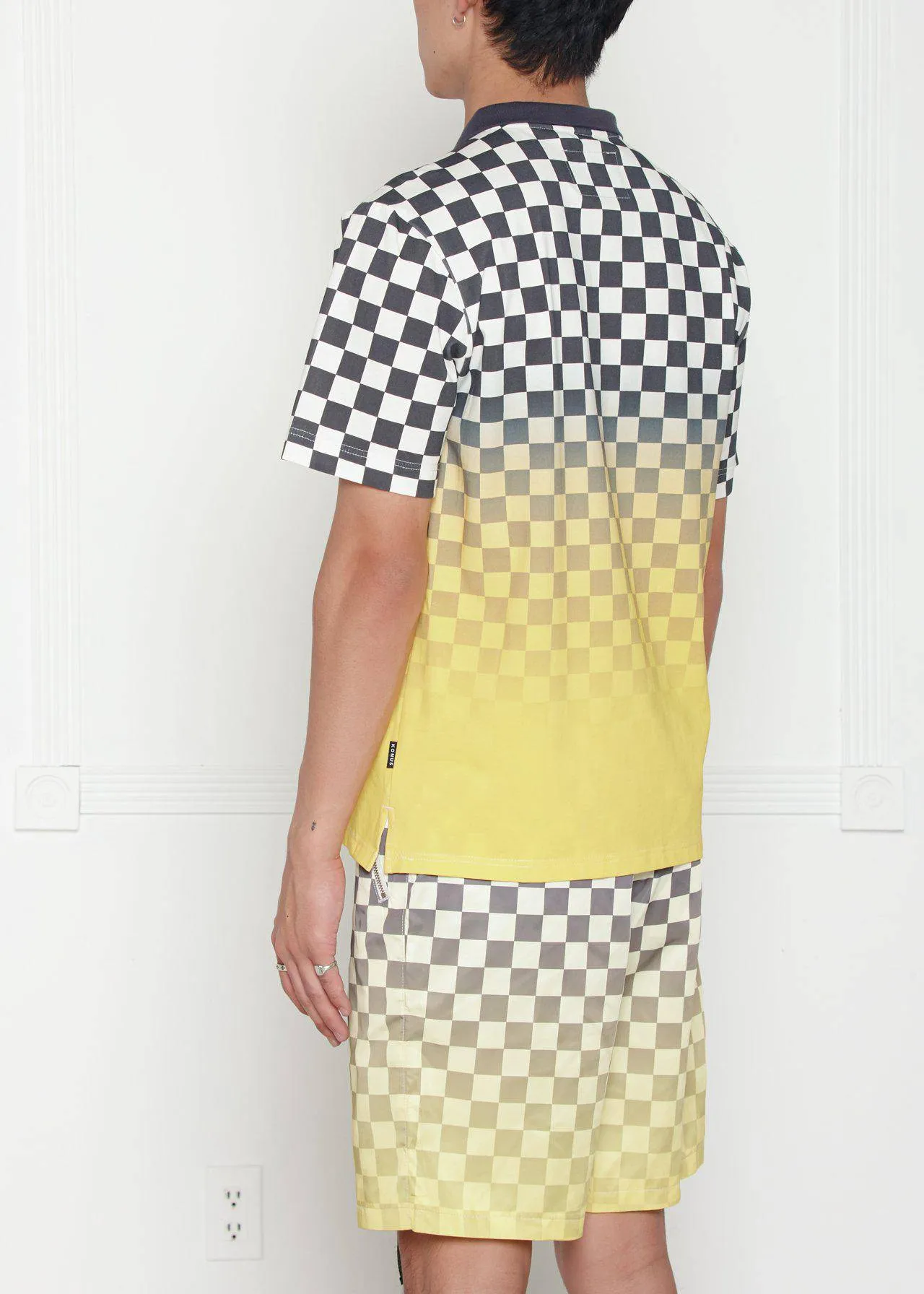 Konus Men's Checker Polo with Yellow Ombre