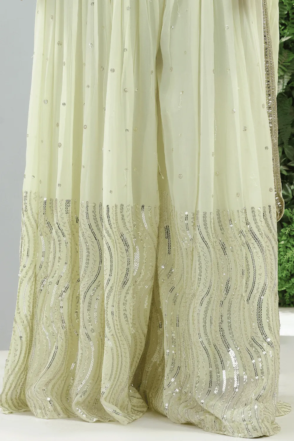 Lemon Yellow Beads, Zardozi, Stone, Pearl and Sequins work Crop Top with Palazzo Pant