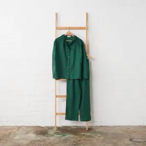 Linen Pyjama Set - Emerald Green