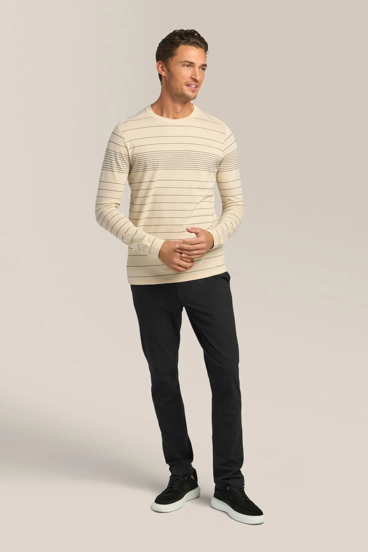 Long Sleeve Crewneck Tee | Striped Cotton