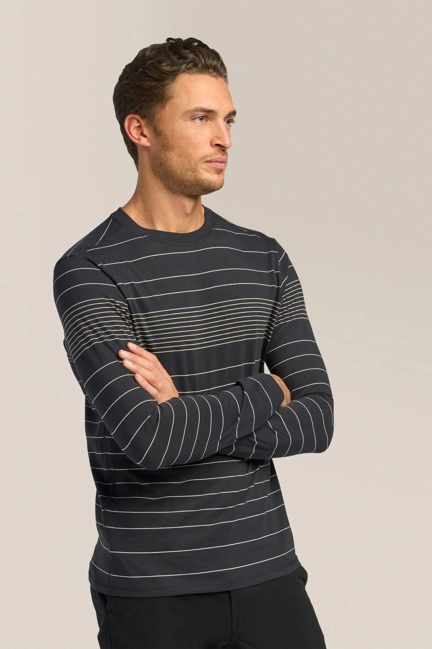 Long Sleeve Crewneck Tee | Striped Cotton