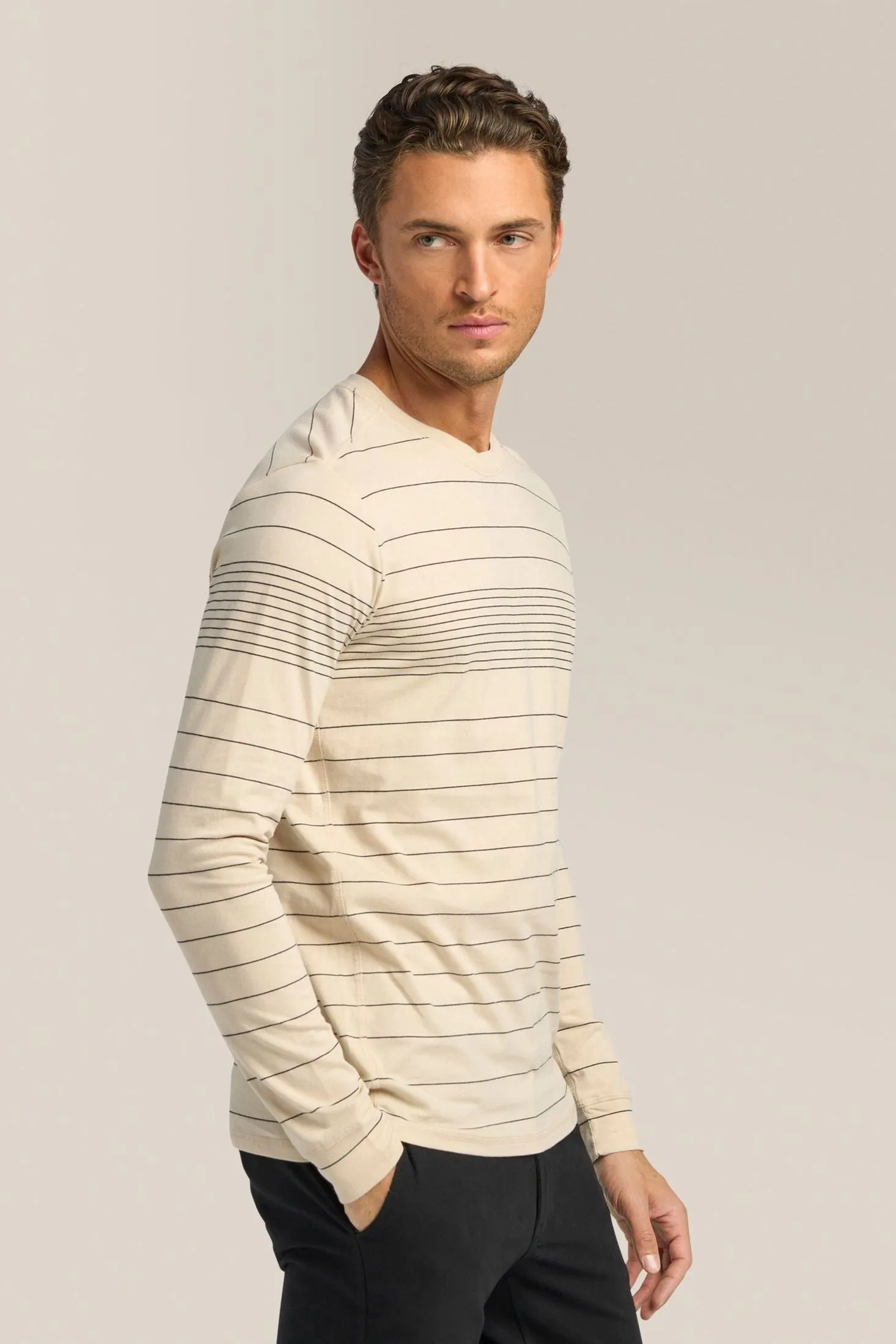 Long Sleeve Crewneck Tee | Striped Cotton