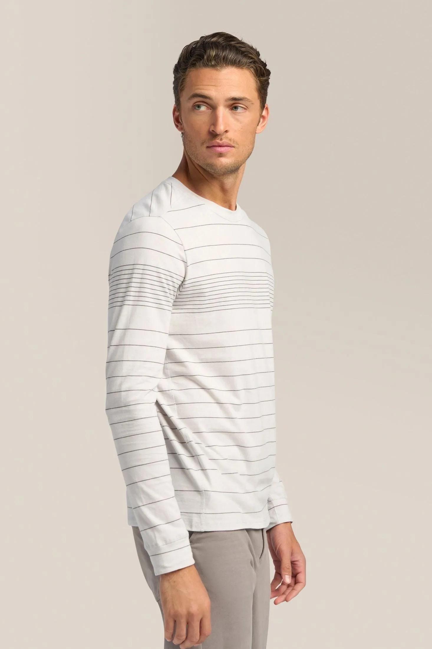 Long Sleeve Crewneck Tee | Striped Cotton