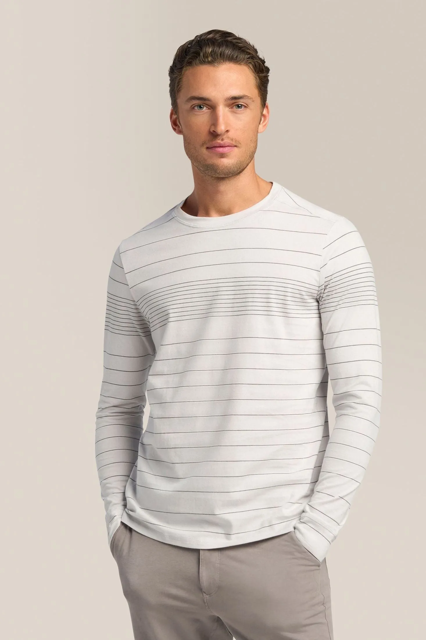 Long Sleeve Crewneck Tee | Striped Cotton