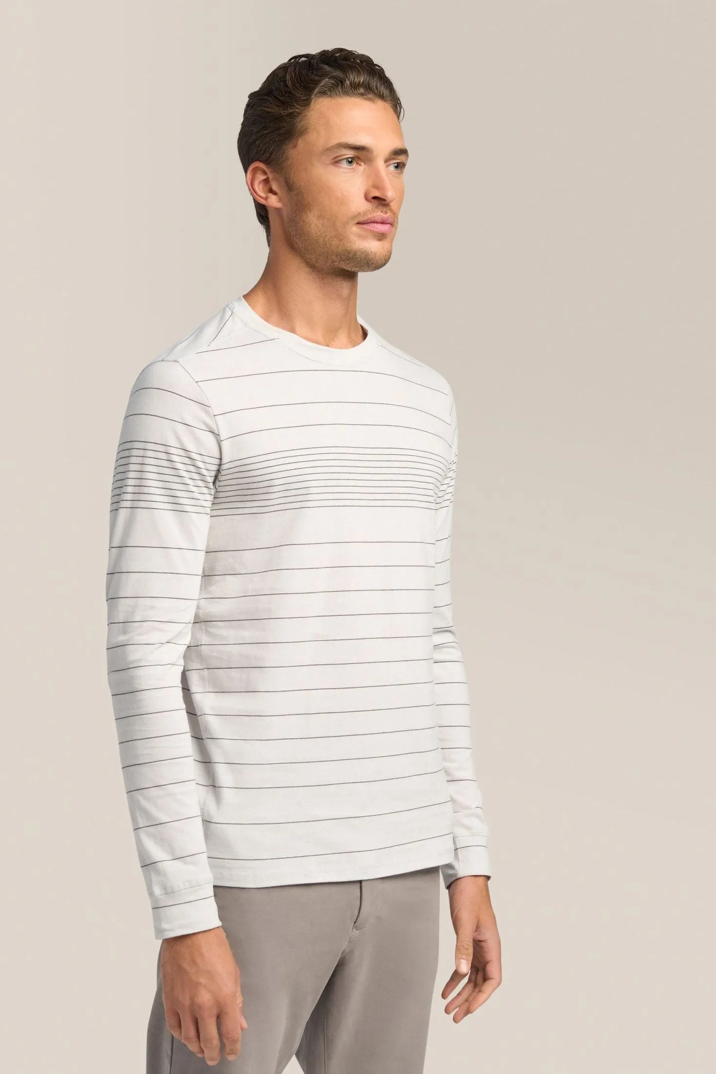 Long Sleeve Crewneck Tee | Striped Cotton