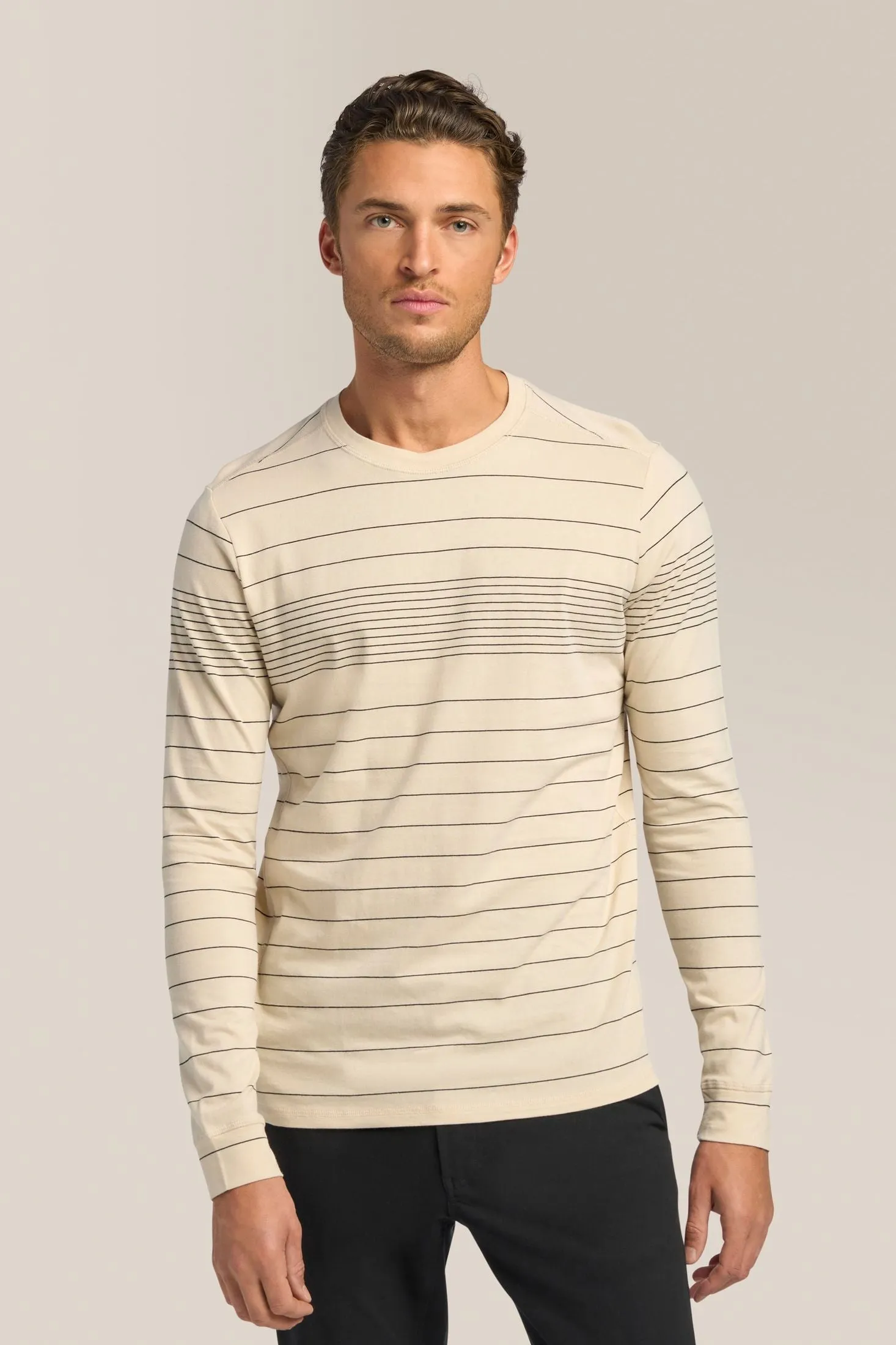 Long Sleeve Crewneck Tee | Striped Cotton
