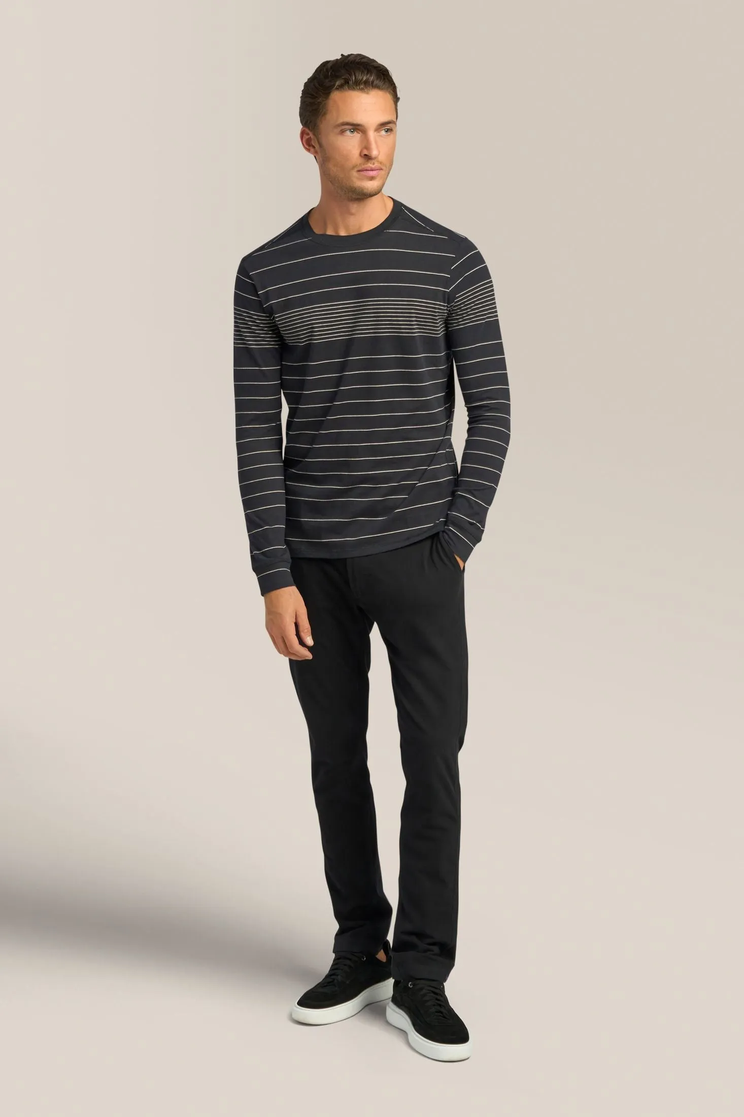 Long Sleeve Crewneck Tee | Striped Cotton