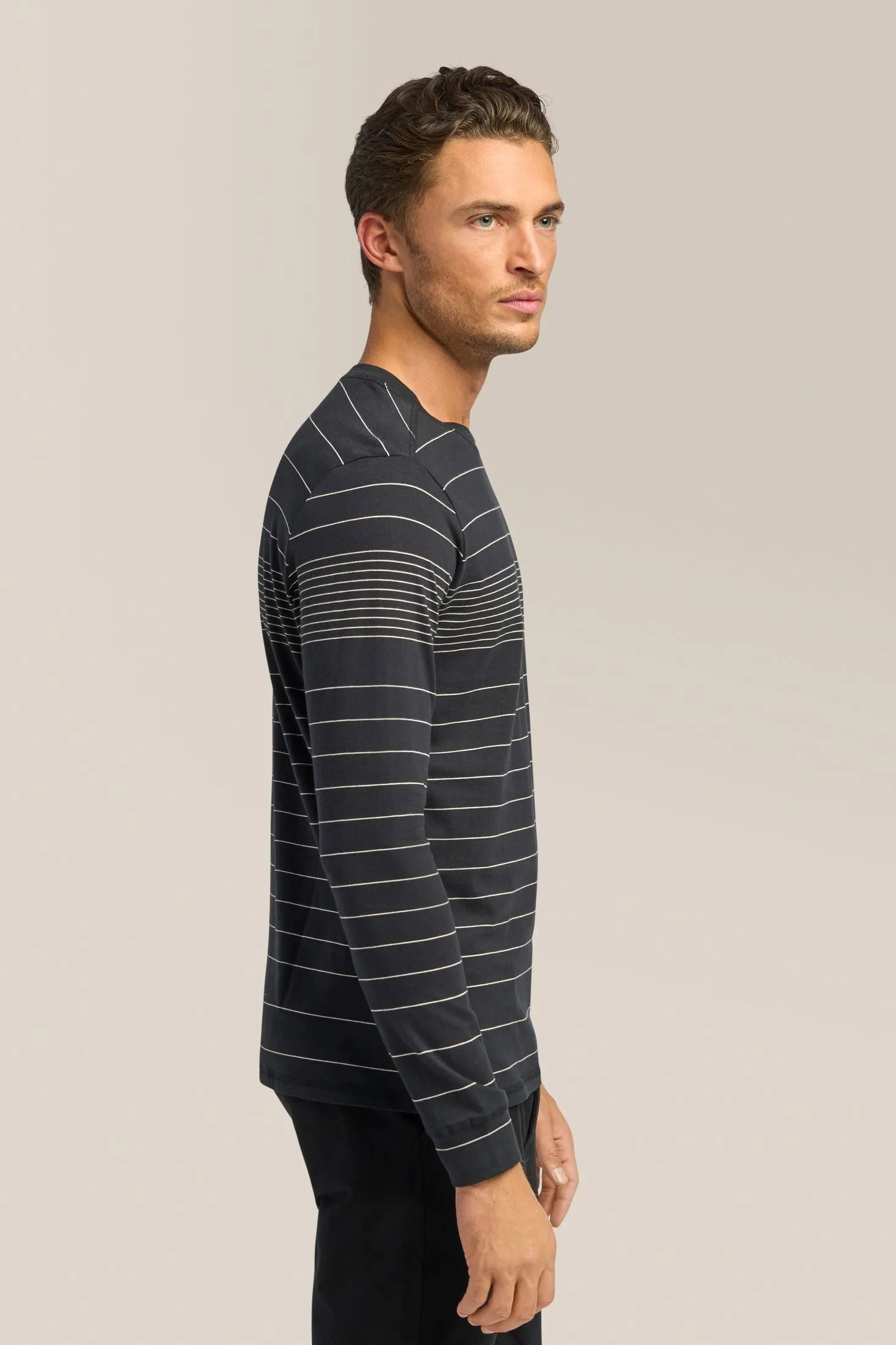 Long Sleeve Crewneck Tee | Striped Cotton