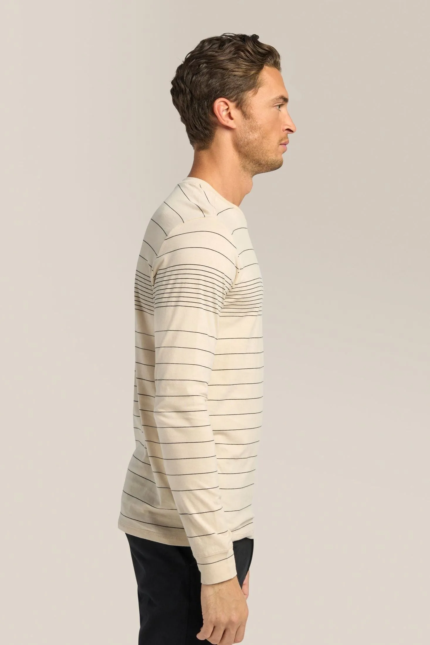 Long Sleeve Crewneck Tee | Striped Cotton