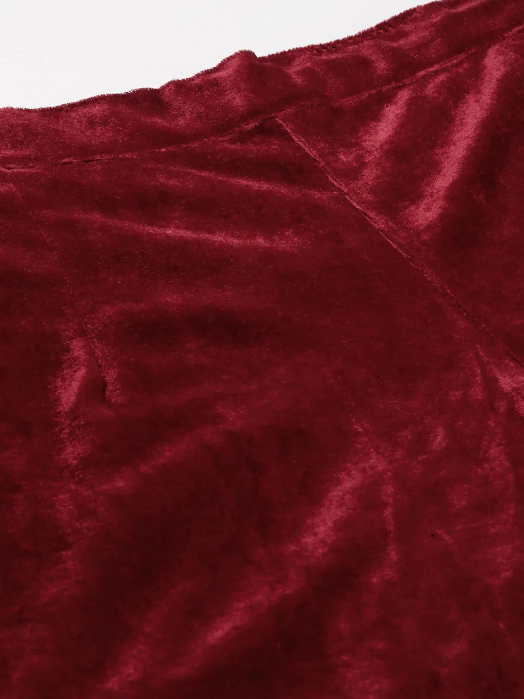 Luxurious Maroon Velvet Lace Fringe Tulip Pants