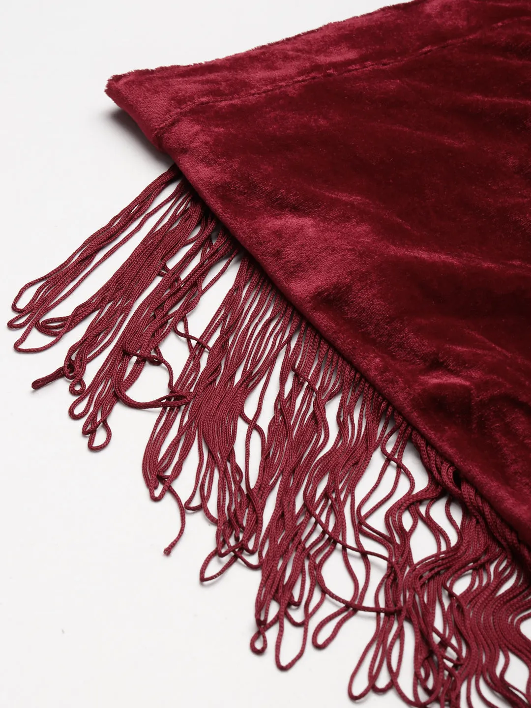 Luxurious Maroon Velvet Lace Fringe Tulip Pants