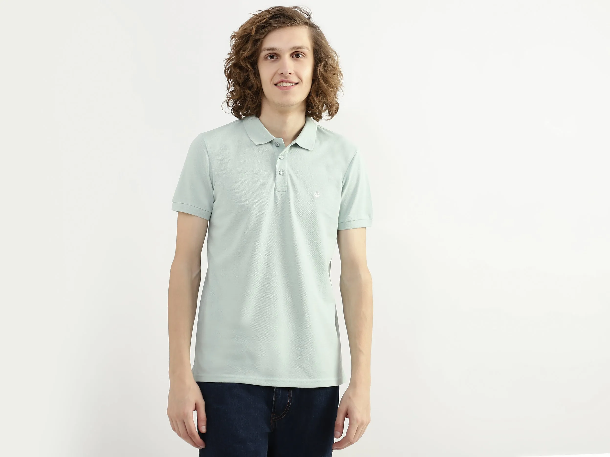 Men Textured Polo Collar T-shirt