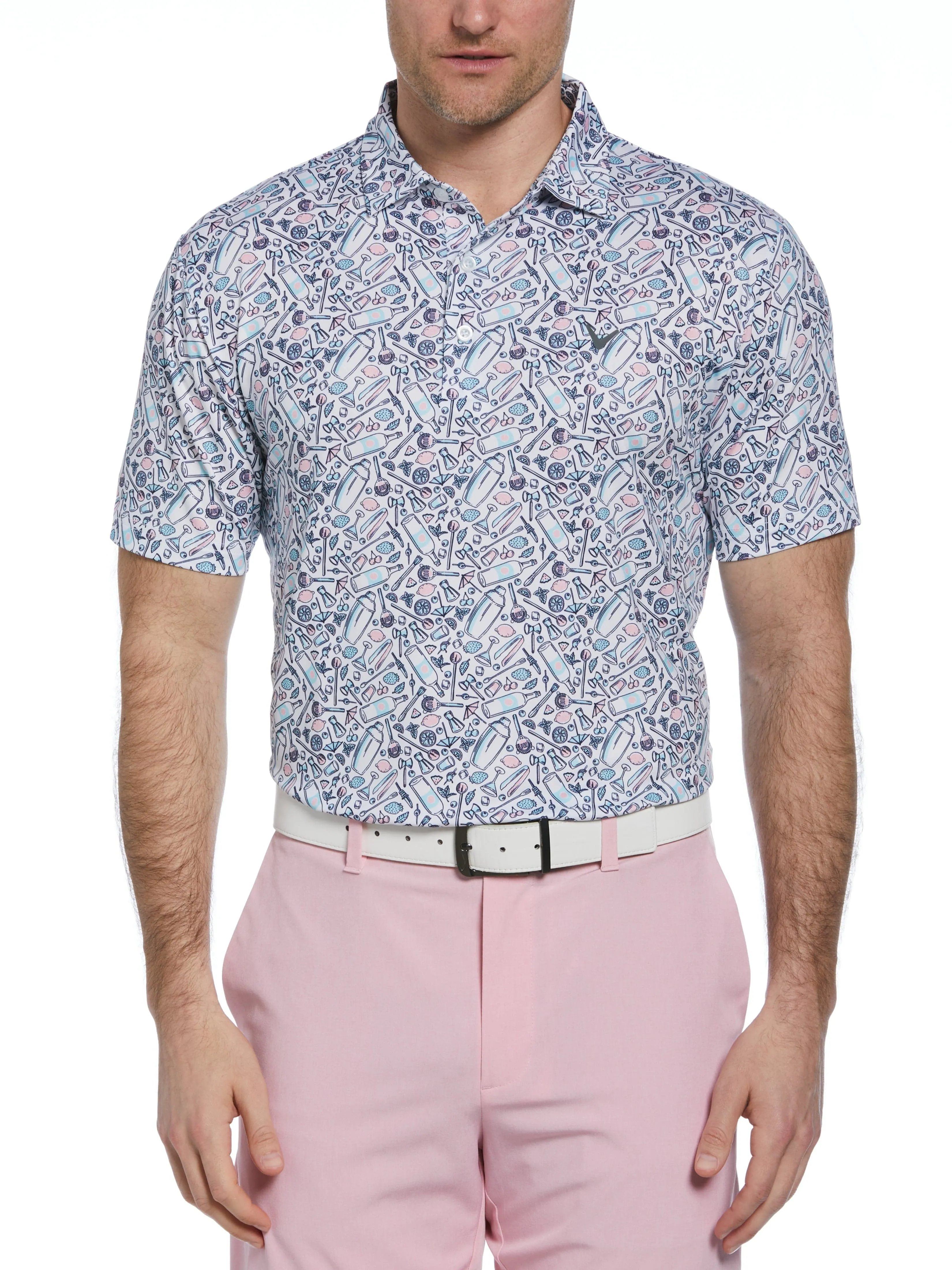 Men's All Over Tropical Print Polo Shirt