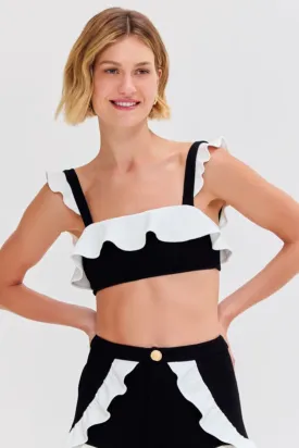 MERIAN KNIT FLUTTER COLOR BLOCK BIKINI TOP
