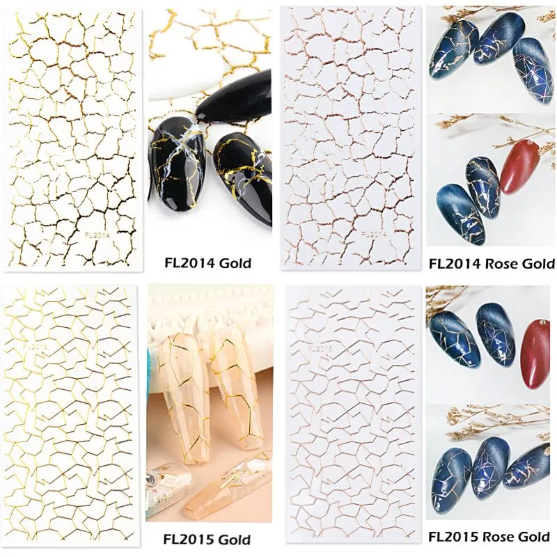 Nail Art Stickers - Irregular Lines Gold & Rose Gold