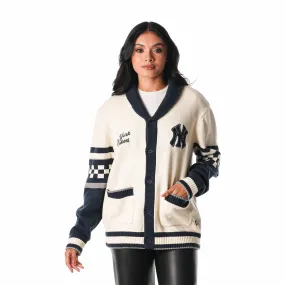 Cream NY Yankees Jacquard Button-Up Sweater