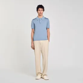 Pablo Short-Sleeve Knitted Polo Shirt Chambray