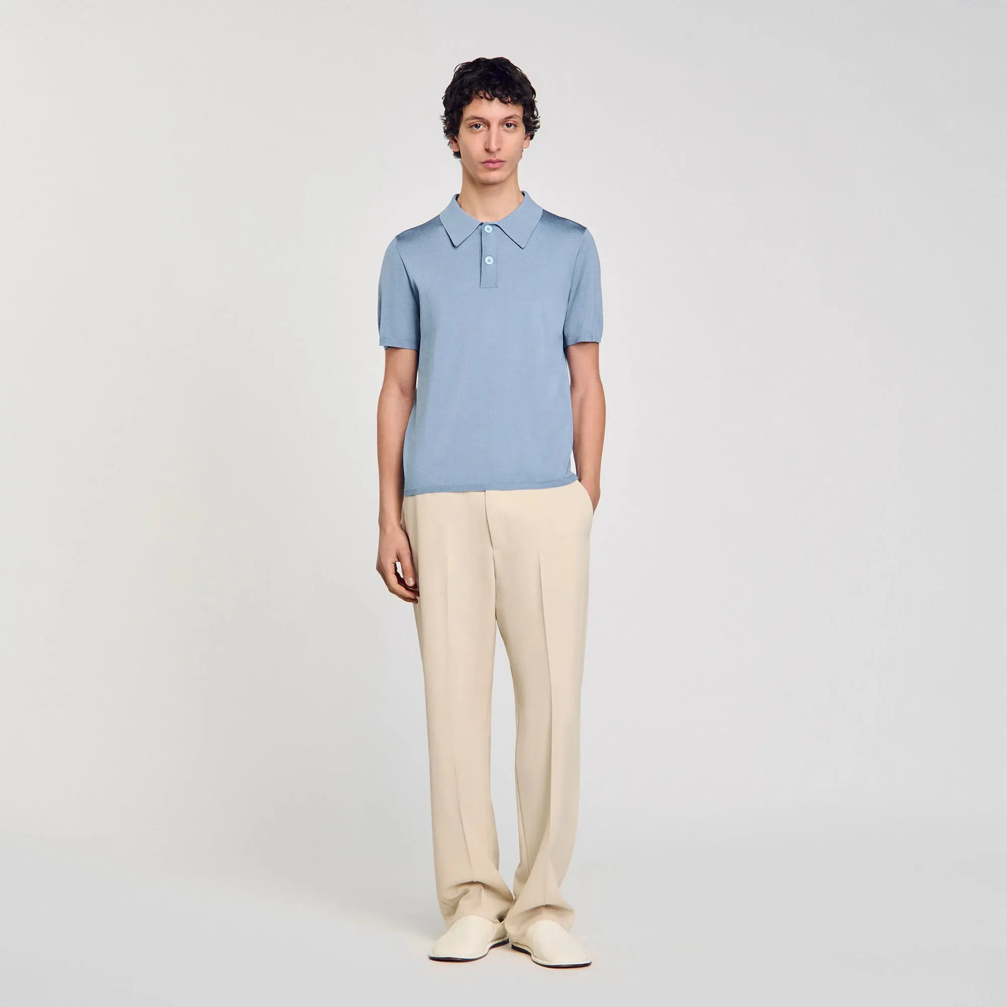 Pablo Short-Sleeve Knitted Polo Shirt Chambray